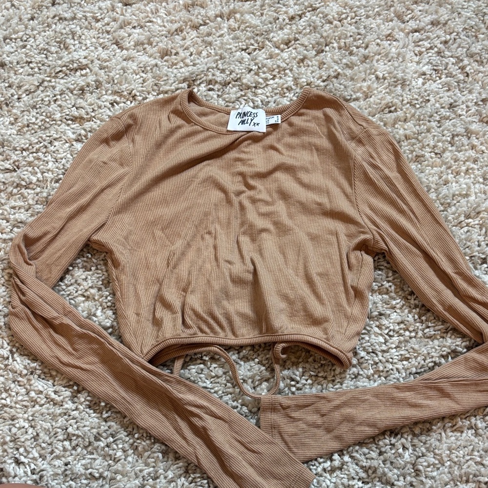 Princess Polly Tan Ribbed Crop Top